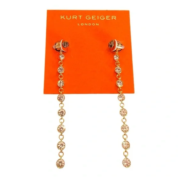 Kurt Geiger London NWT gorgeous Micro Eagle Crystal Linear Drop Earrings - Picture 4 of 10
